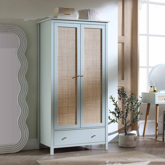 Armoire double en rotin Frances avec 1 tiroir, menthe