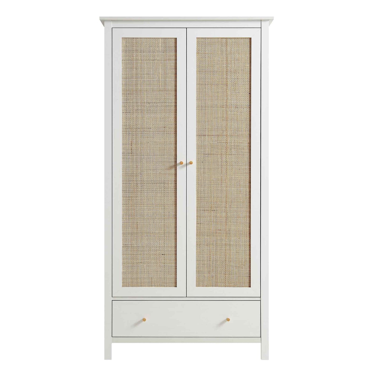 Armoire double en rotin Frances avec 1 tiroir, blanche