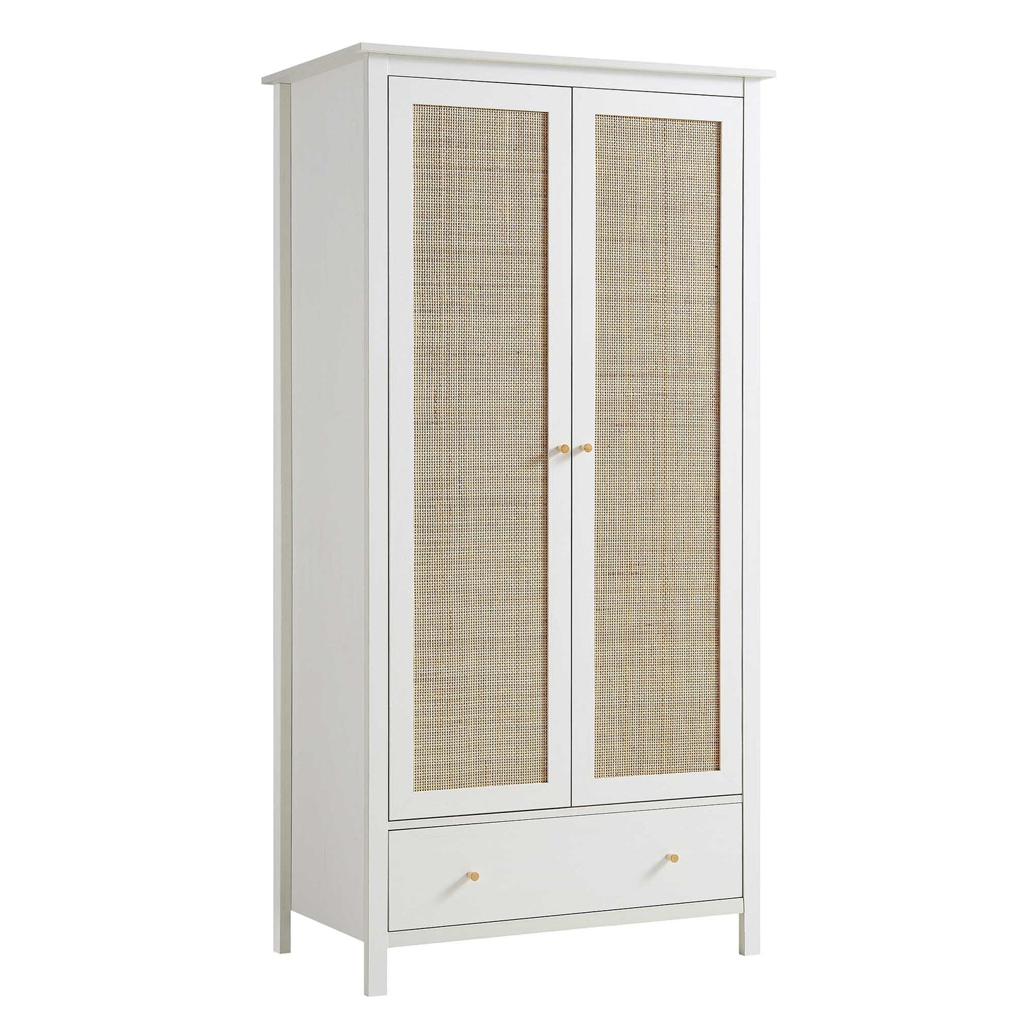 Armoire double en rotin Frances avec 1 tiroir, blanche