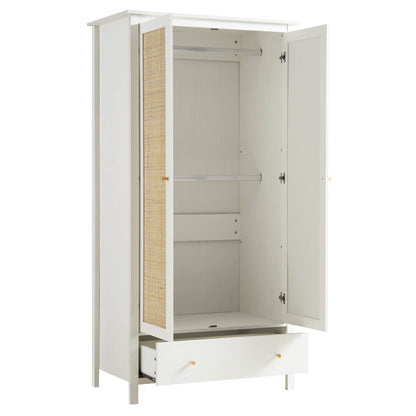 Armoire double en rotin Frances avec 1 tiroir, blanche
