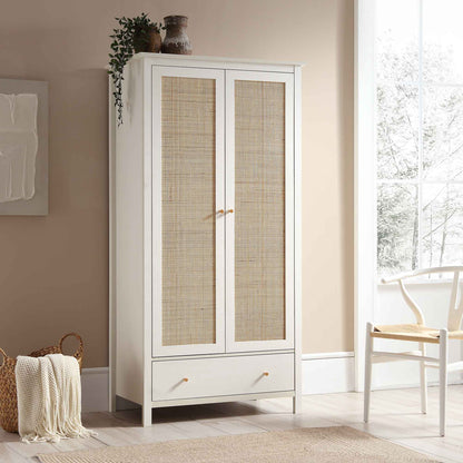 Armoire double en rotin Frances avec 1 tiroir, blanche