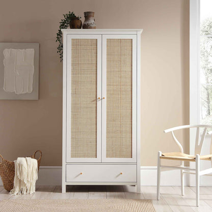 Armoire double en rotin Frances avec 1 tiroir, blanche