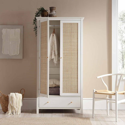 Armoire double en rotin Frances avec 1 tiroir, blanche