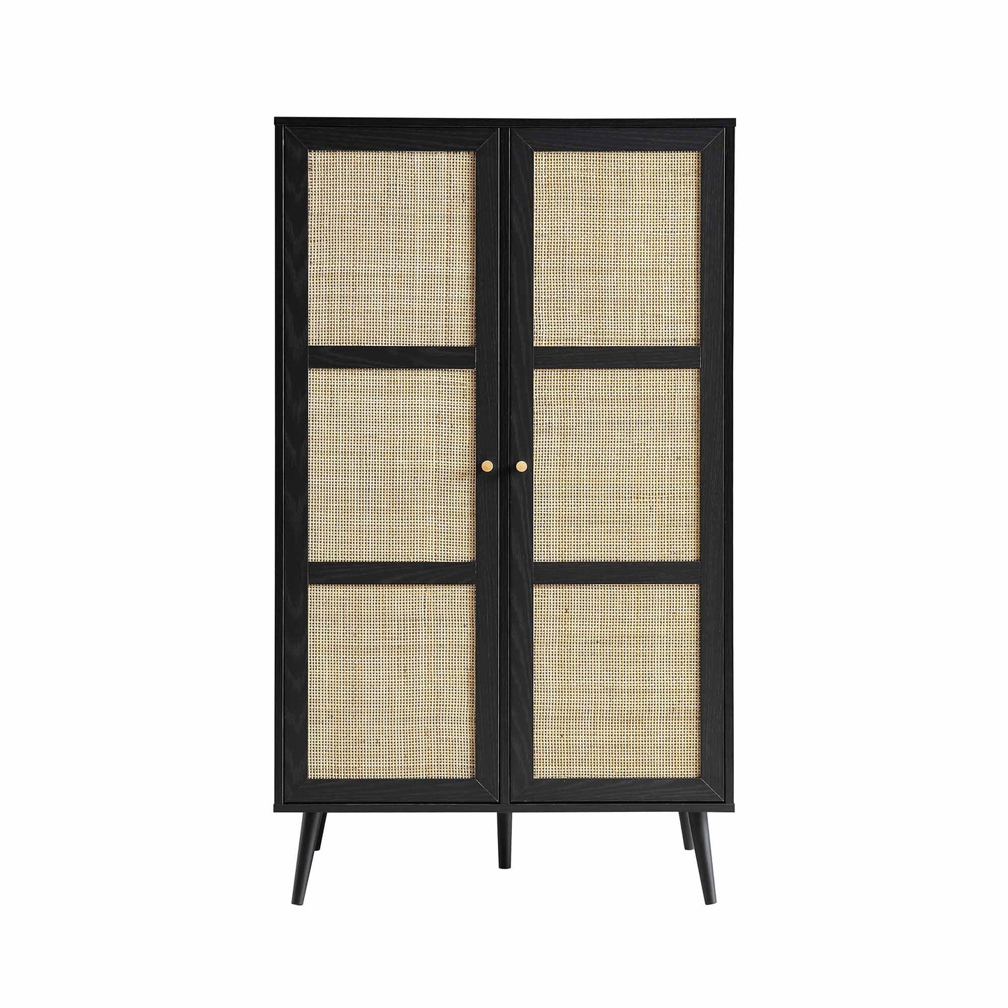 Armoire double compacte en rotin tressé Frances, noire