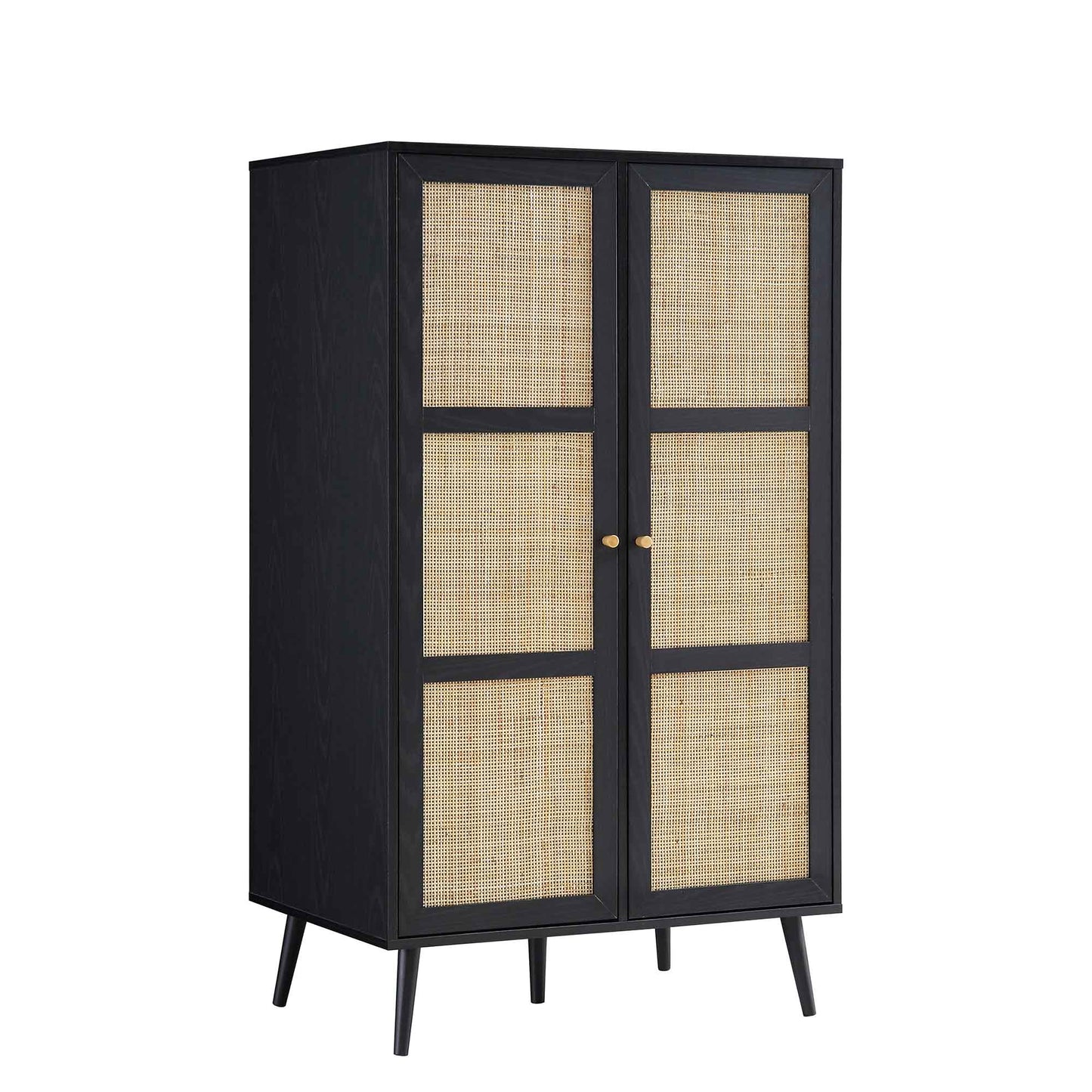 Armoire double compacte en rotin tressé Frances, noire