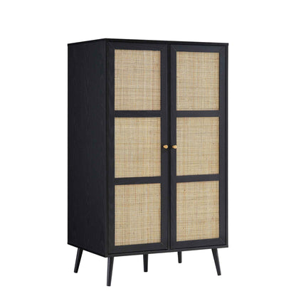 Armoire double compacte en rotin tressé Frances, noire