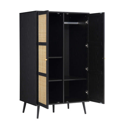 Armoire double compacte en rotin tressé Frances, noire