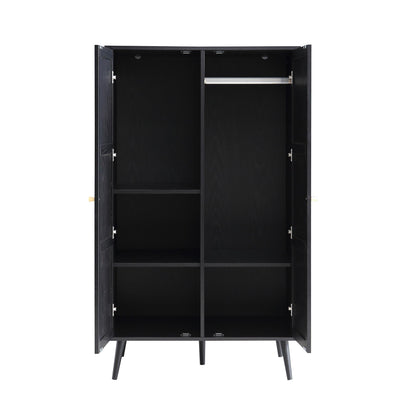 Armoire double compacte en rotin tressé Frances, noire