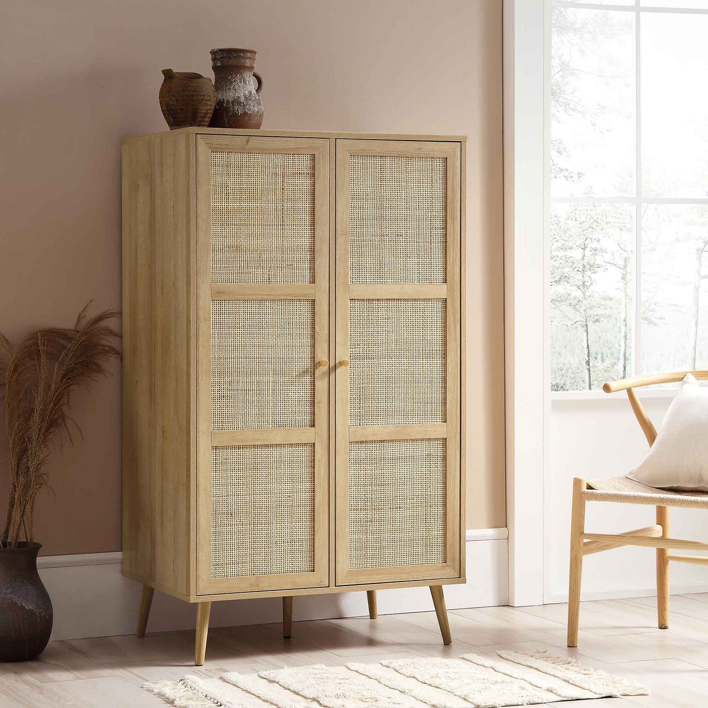 Armoire double compacte en rotin tressé Frances, naturel