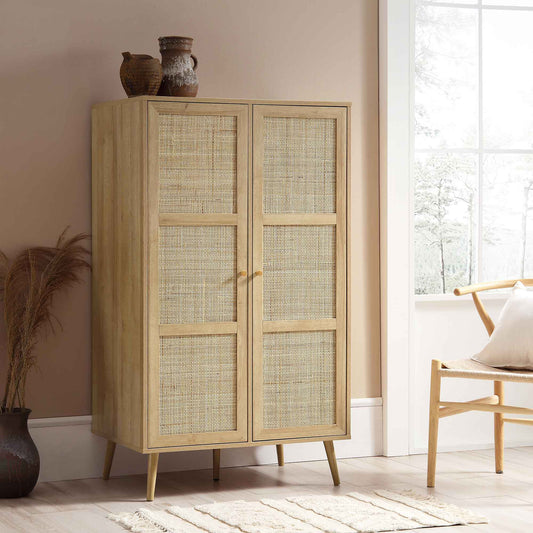 Armoire double compacte en rotin tressé Frances, naturel
