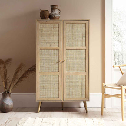 Armoire double compacte en rotin tressé Frances, naturel