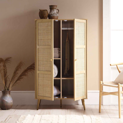 Armoire double compacte en rotin tressé Frances, naturel