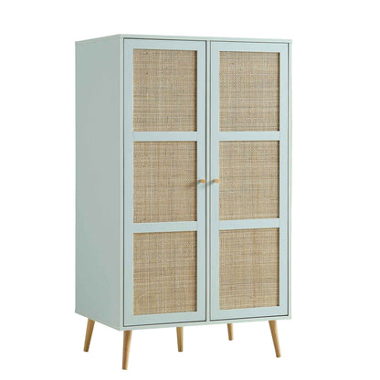 Armoire double compacte en rotin tressé Frances, vert menthe