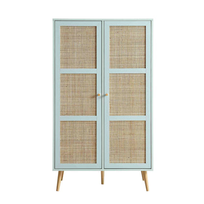 Armoire double compacte en rotin tressé Frances, vert menthe