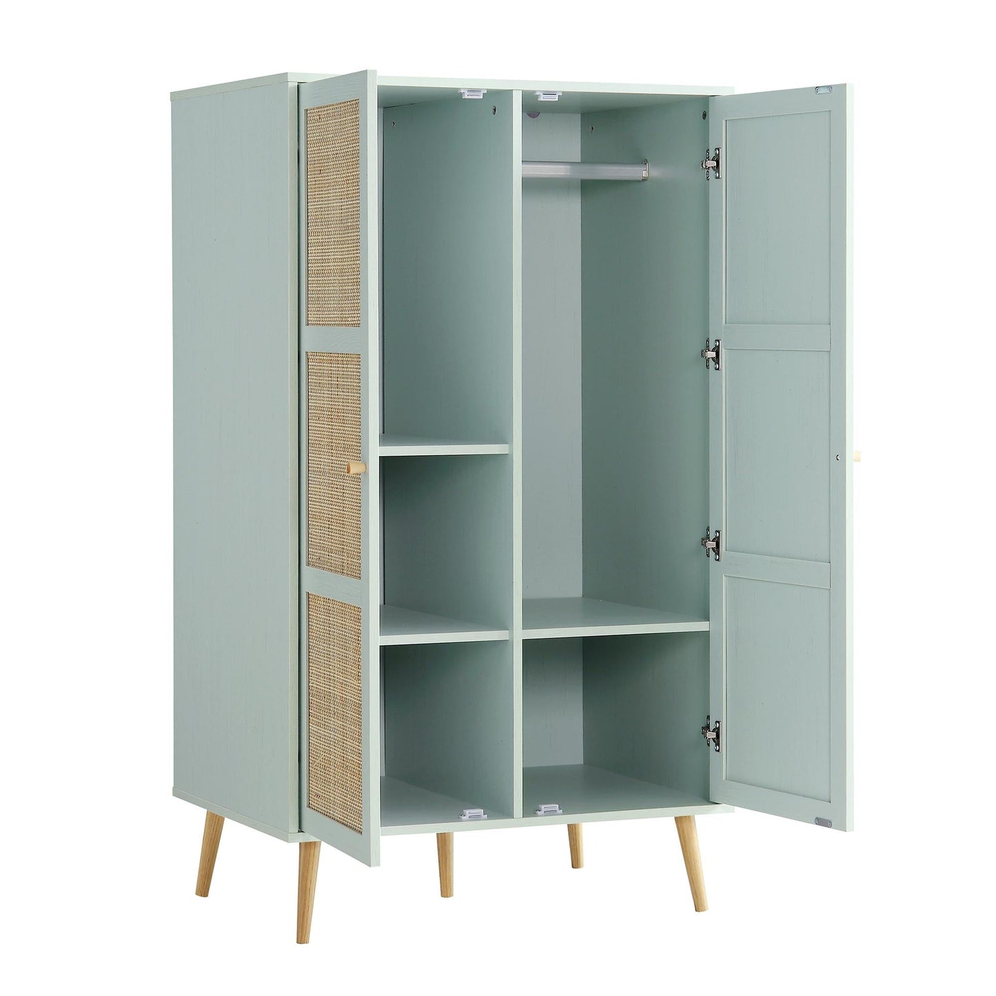 Armoire double compacte en rotin tressé Frances, vert menthe
