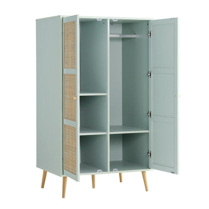 Armoire double compacte en rotin tressé Frances, vert menthe