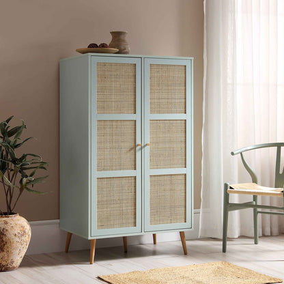 Armoire double compacte en rotin tressé Frances, vert menthe