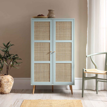 Armoire double compacte en rotin tressé Frances, vert menthe