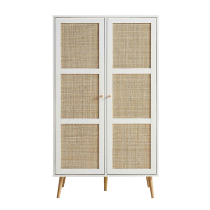 Armoire double compacte en rotin tressé Frances, blanche