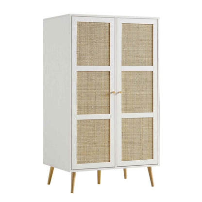 Armoire double compacte en rotin tressé Frances, blanche