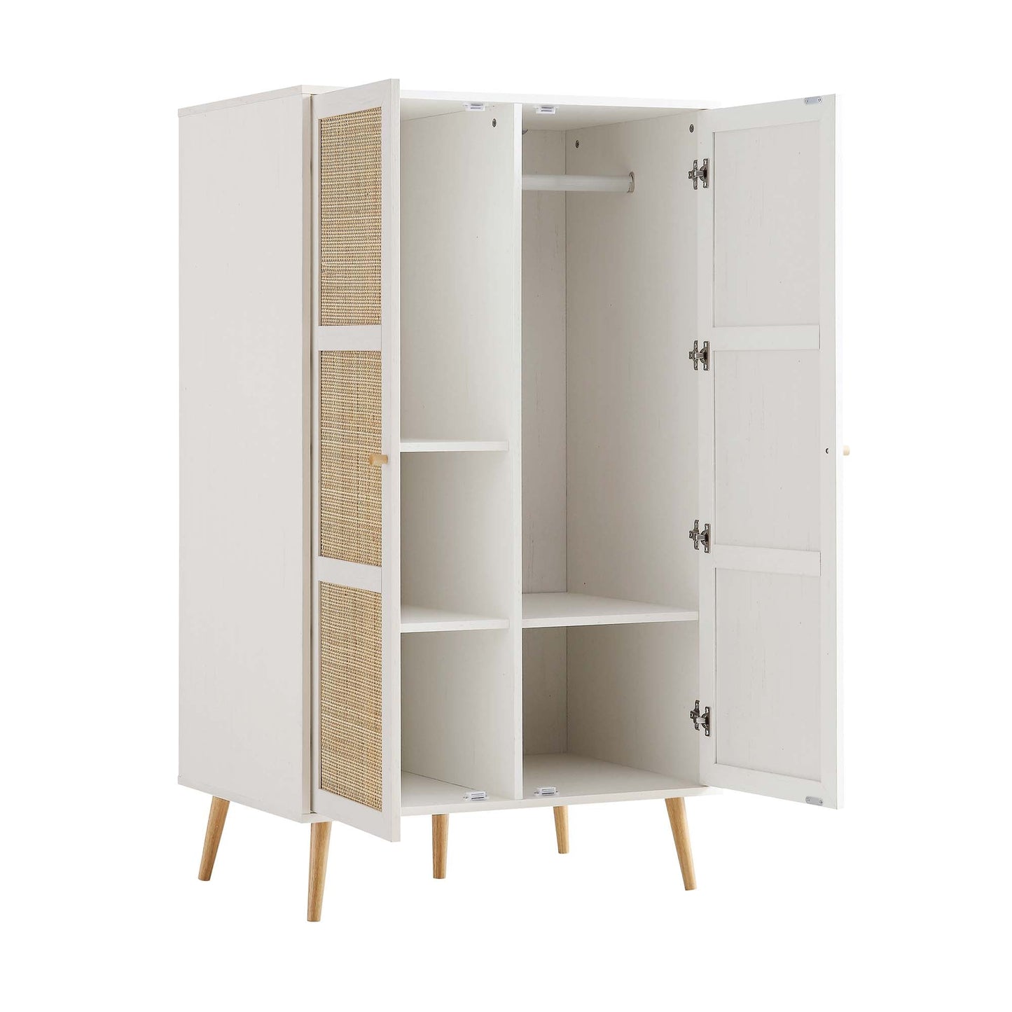 Armoire double compacte en rotin tressé Frances, blanche