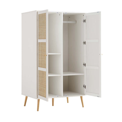 Armoire double compacte en rotin tressé Frances, blanche