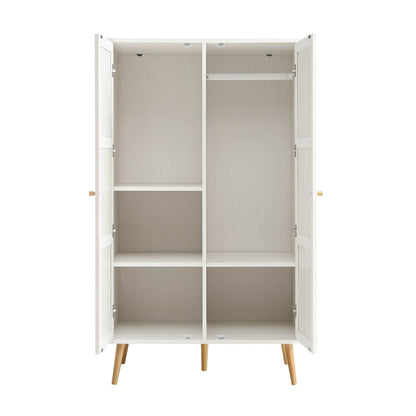Armoire double compacte en rotin tressé Frances, blanche