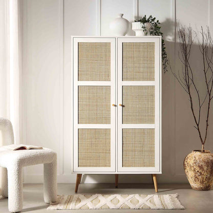 Armoire double compacte en rotin tressé Frances, blanche