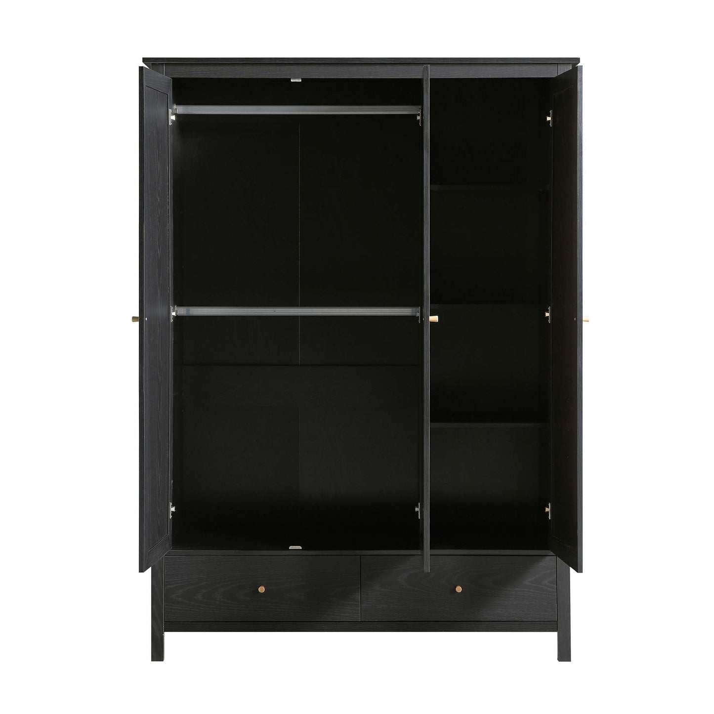 Armoire triple en rotin Frances avec 2 tiroirs, noire