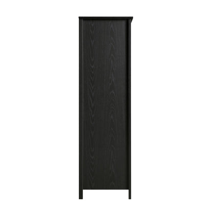 Armoire triple en rotin Frances avec 2 tiroirs, noire