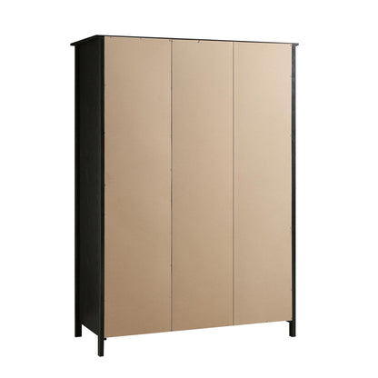 Armoire triple en rotin Frances avec 2 tiroirs, noire