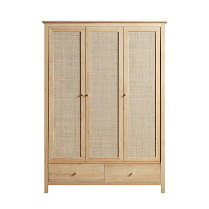 Armoire triple en rotin Frances avec 2 tiroirs, naturel