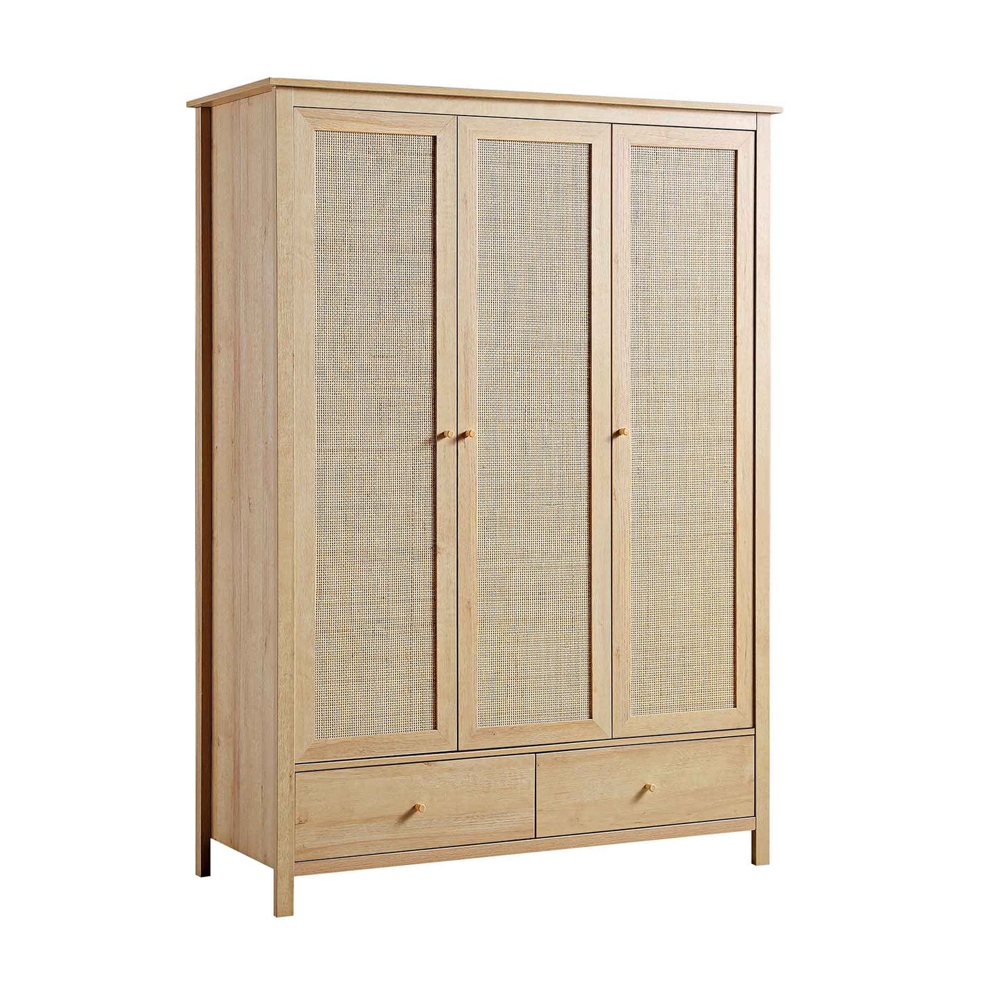 Armoire triple en rotin Frances avec 2 tiroirs, naturel