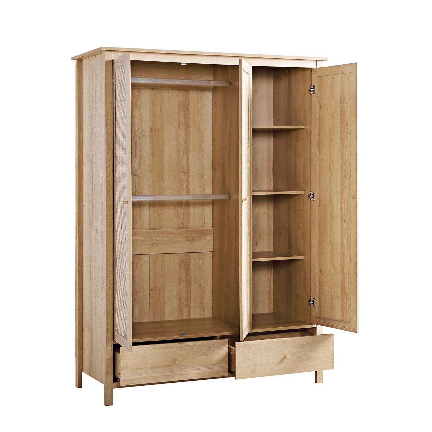 Armoire triple en rotin Frances avec 2 tiroirs, naturel
