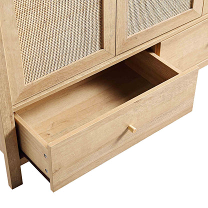 Armoire triple en rotin Frances avec 2 tiroirs, naturel