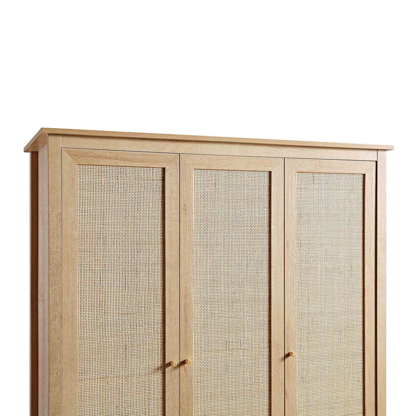Armoire triple en rotin Frances avec 2 tiroirs, naturel