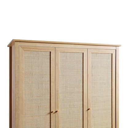 Armoire triple en rotin Frances avec 2 tiroirs, naturel