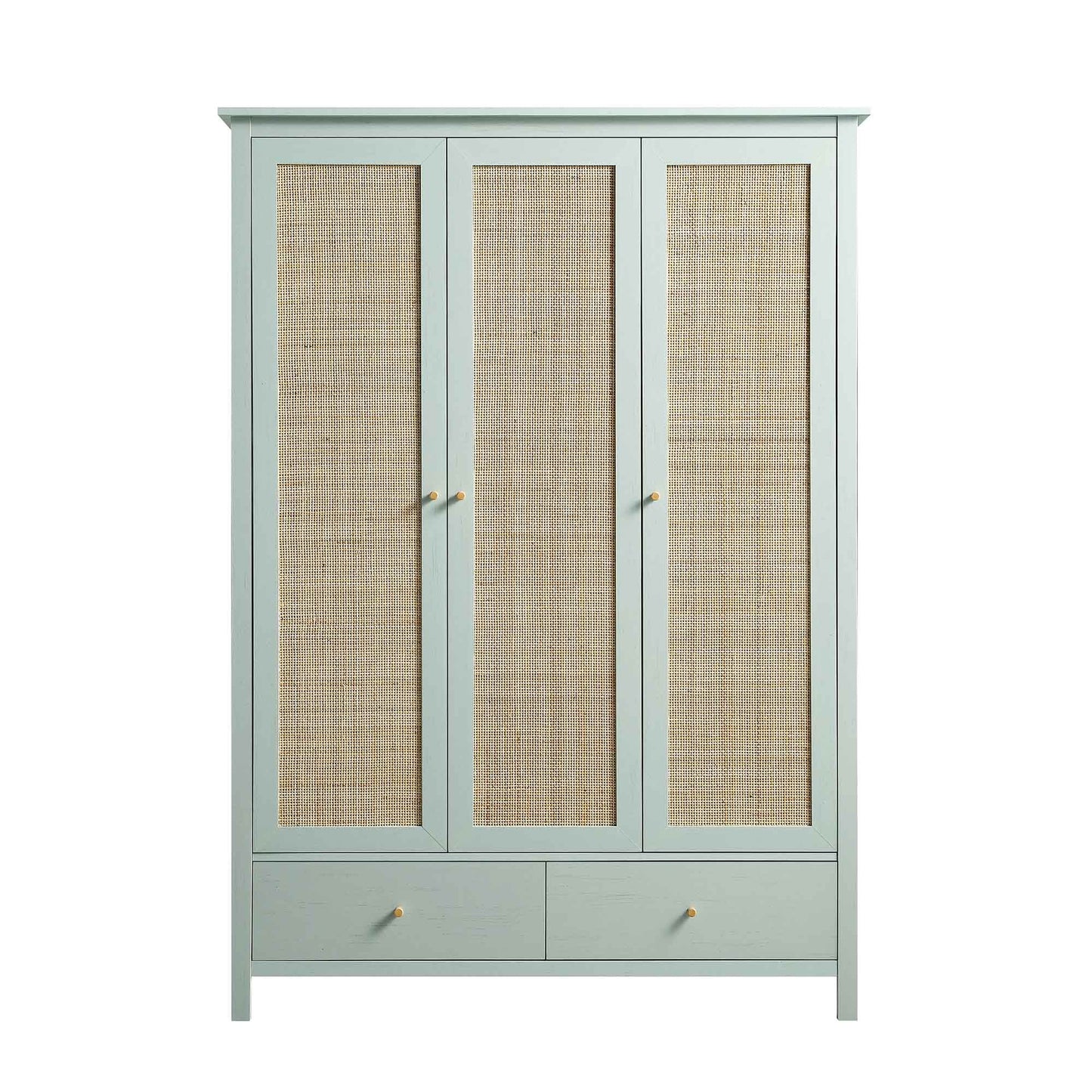 Armoire triple en rotin Frances avec 2 tiroirs, menthe