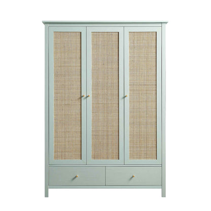 Armoire triple en rotin Frances avec 2 tiroirs, menthe