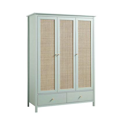 Armoire triple en rotin Frances avec 2 tiroirs, menthe