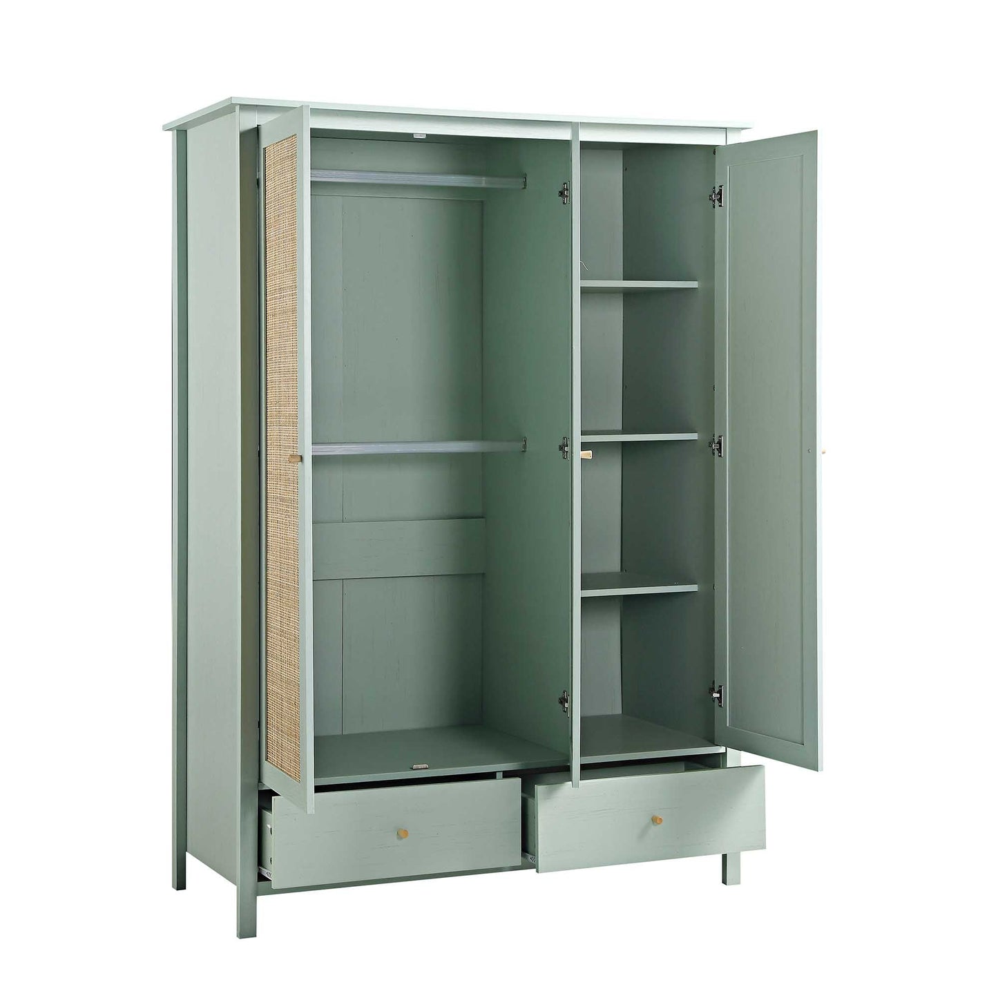 Armoire triple en rotin Frances avec 2 tiroirs, menthe