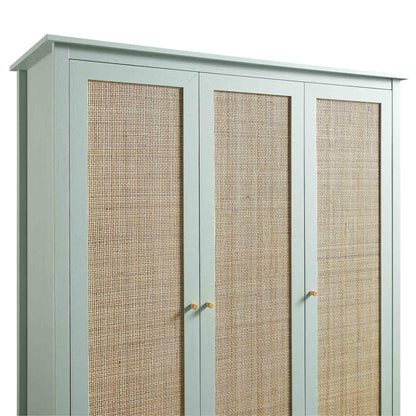 Armoire triple en rotin Frances avec 2 tiroirs, menthe