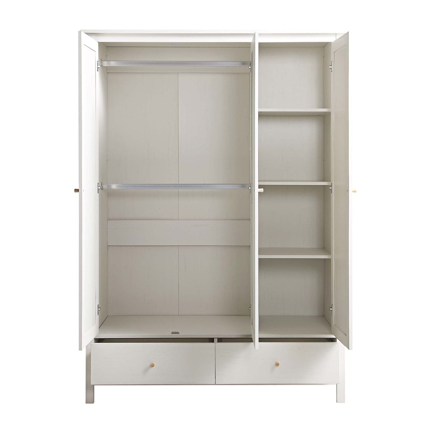 Armoire triple en rotin Frances avec 2 tiroirs, blanche