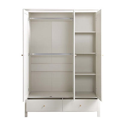 Armoire triple en rotin Frances avec 2 tiroirs, blanche