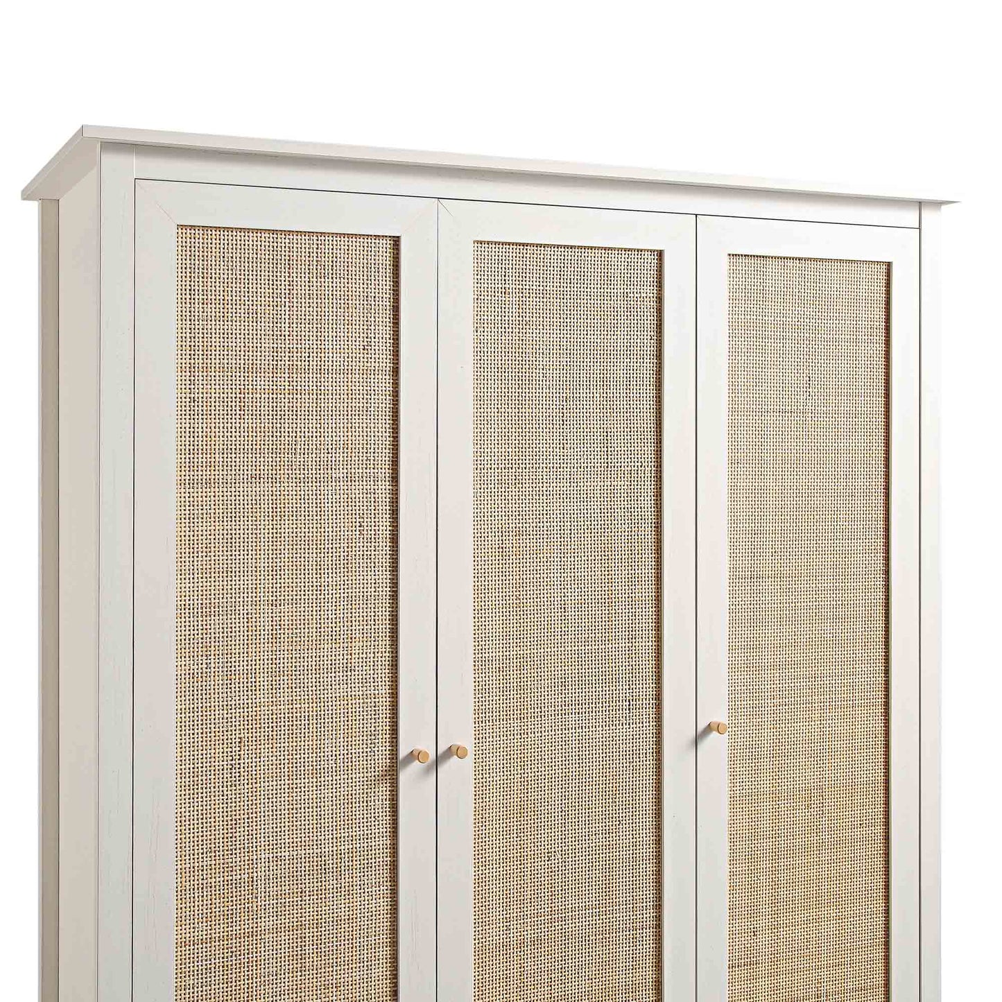 Armoire triple en rotin Frances avec 2 tiroirs, blanche