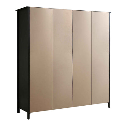 Armoire 4 portes en rotin Frances avec 2 tiroirs, noire