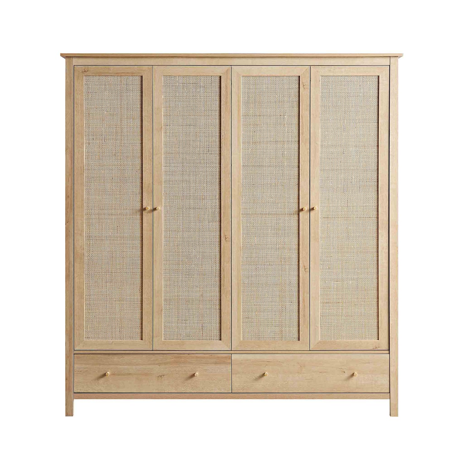 Armoire 4 portes en rotin Frances avec 2 tiroirs, couleur naturelle