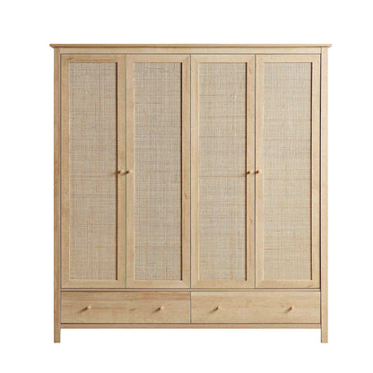 Armoire 4 portes en rotin Frances avec 2 tiroirs, couleur naturelle