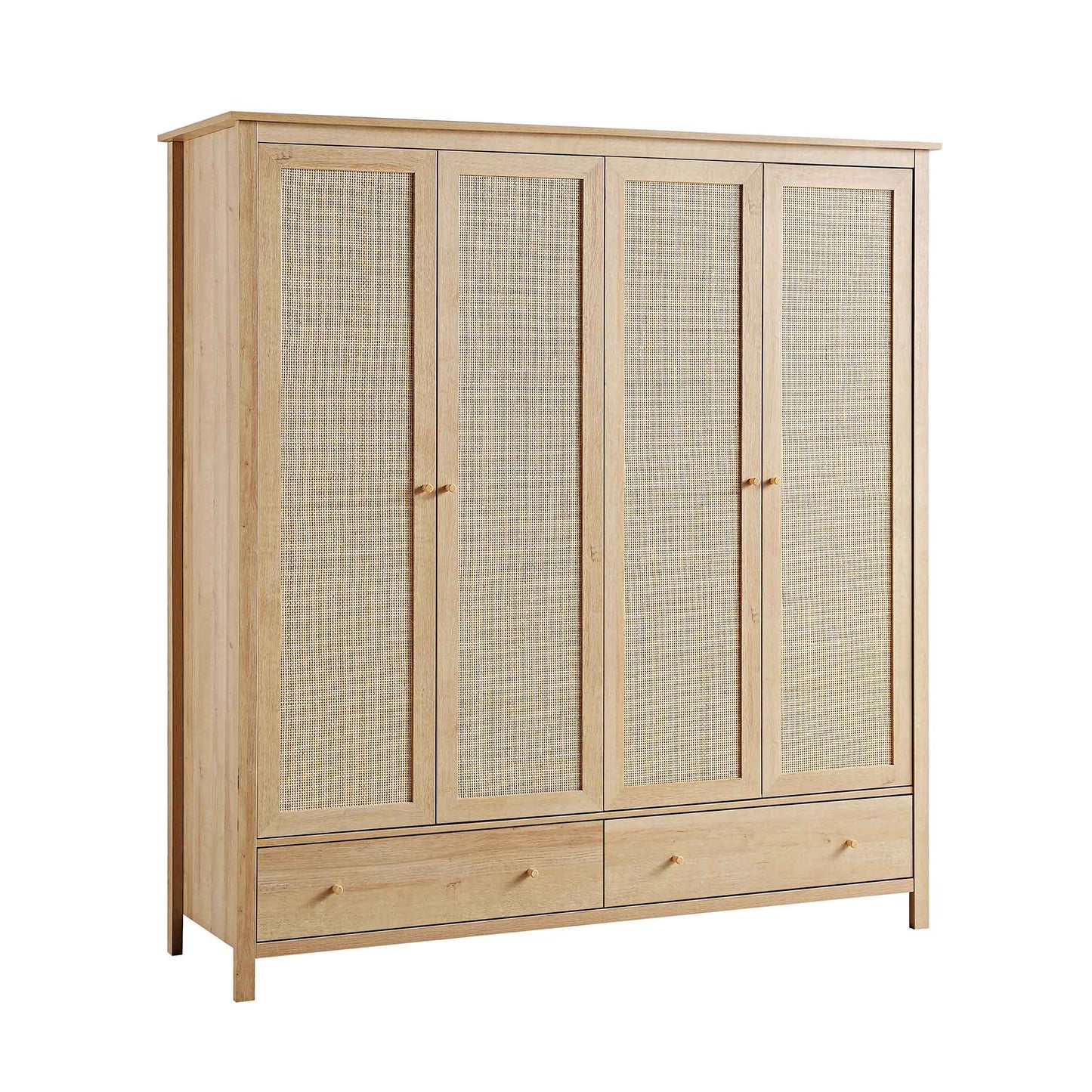 Armoire 4 portes en rotin Frances avec 2 tiroirs, couleur naturelle