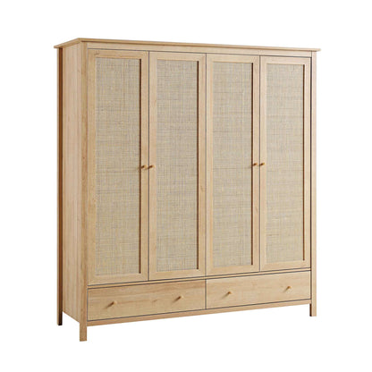 Armoire 4 portes en rotin Frances avec 2 tiroirs, couleur naturelle